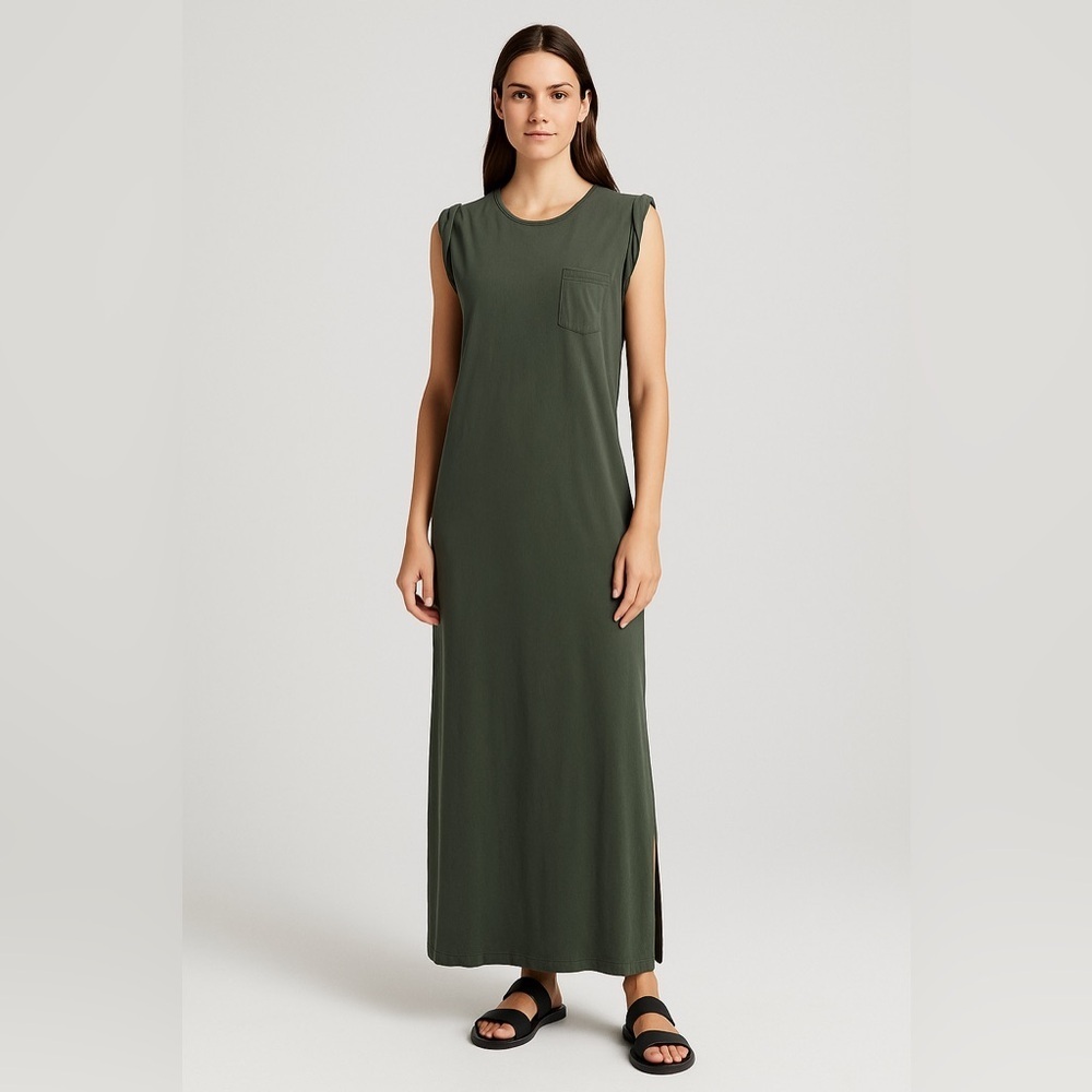 Theory Muscle P Maxi Dress Green Pima Cotton Sleeveless Tee Dress Women’s M - Picture 3 of 13
